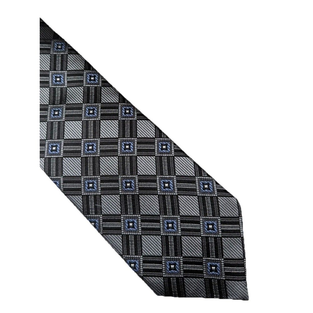 JZ Richards Silk‎ Tie Silver Geometric Handmade USA NWT